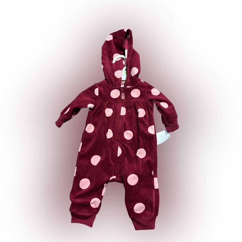 Infant Girl Carter’s Fleece Zip Up Polka Dot Sleeper Outfit NWT